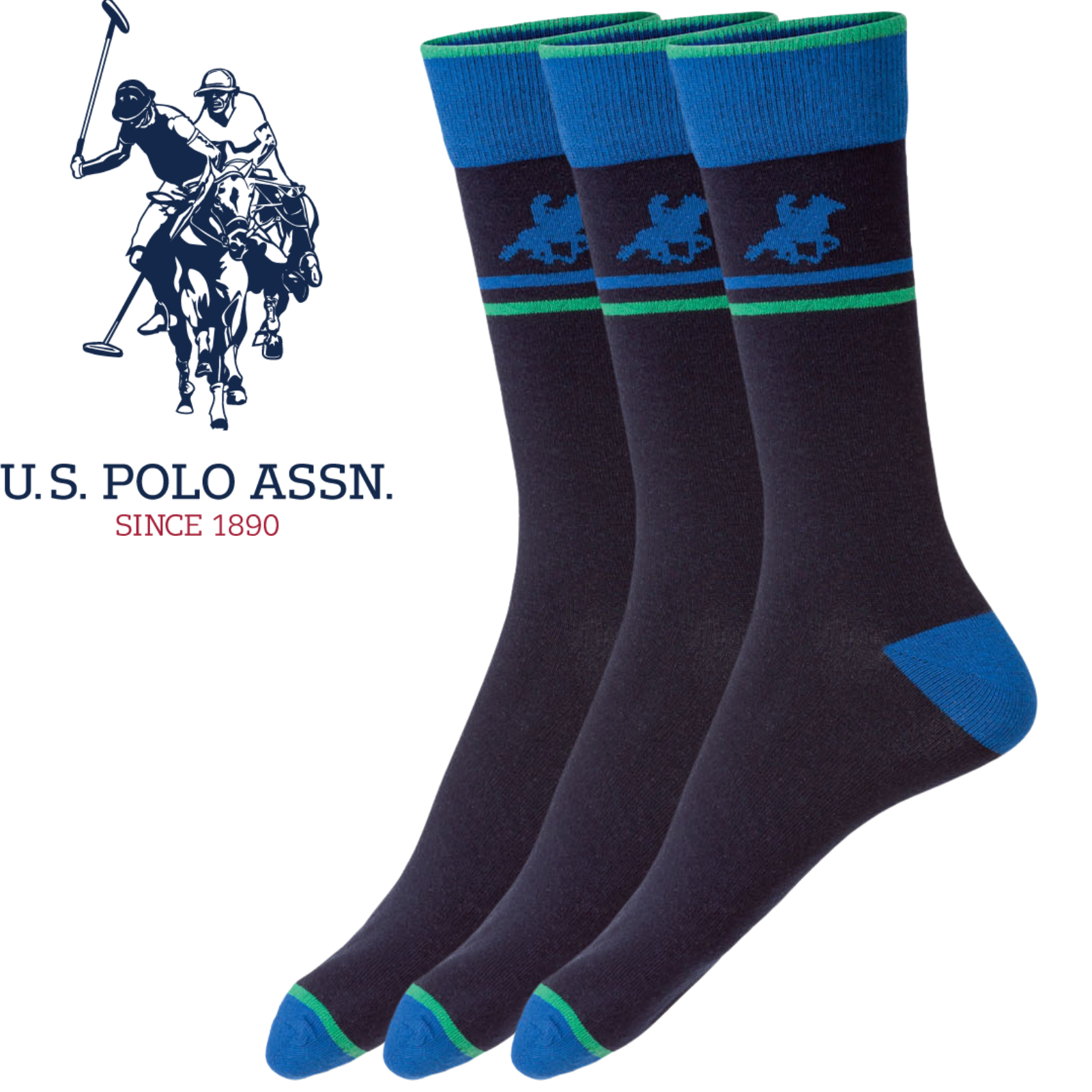 Livergy Mens Crew Socks - Navy/Green - 1 Pack of 3 — image 2