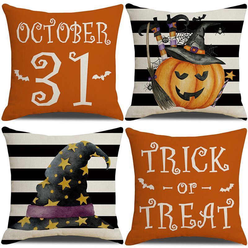 Halloween & Christmas Home Decor 4PC Decorative Pillow Cover, Style 13, Suitable For Sofa, Living Room, Bedroom, 45 × 45cm Does Not Include Pillow Core, Stable