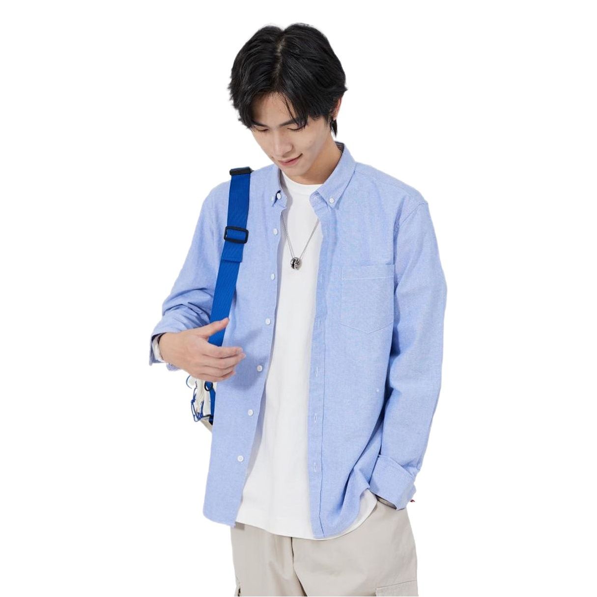 East Rain Men Cotton Long Sleeve Shirt blue bar 39/M โ image 2