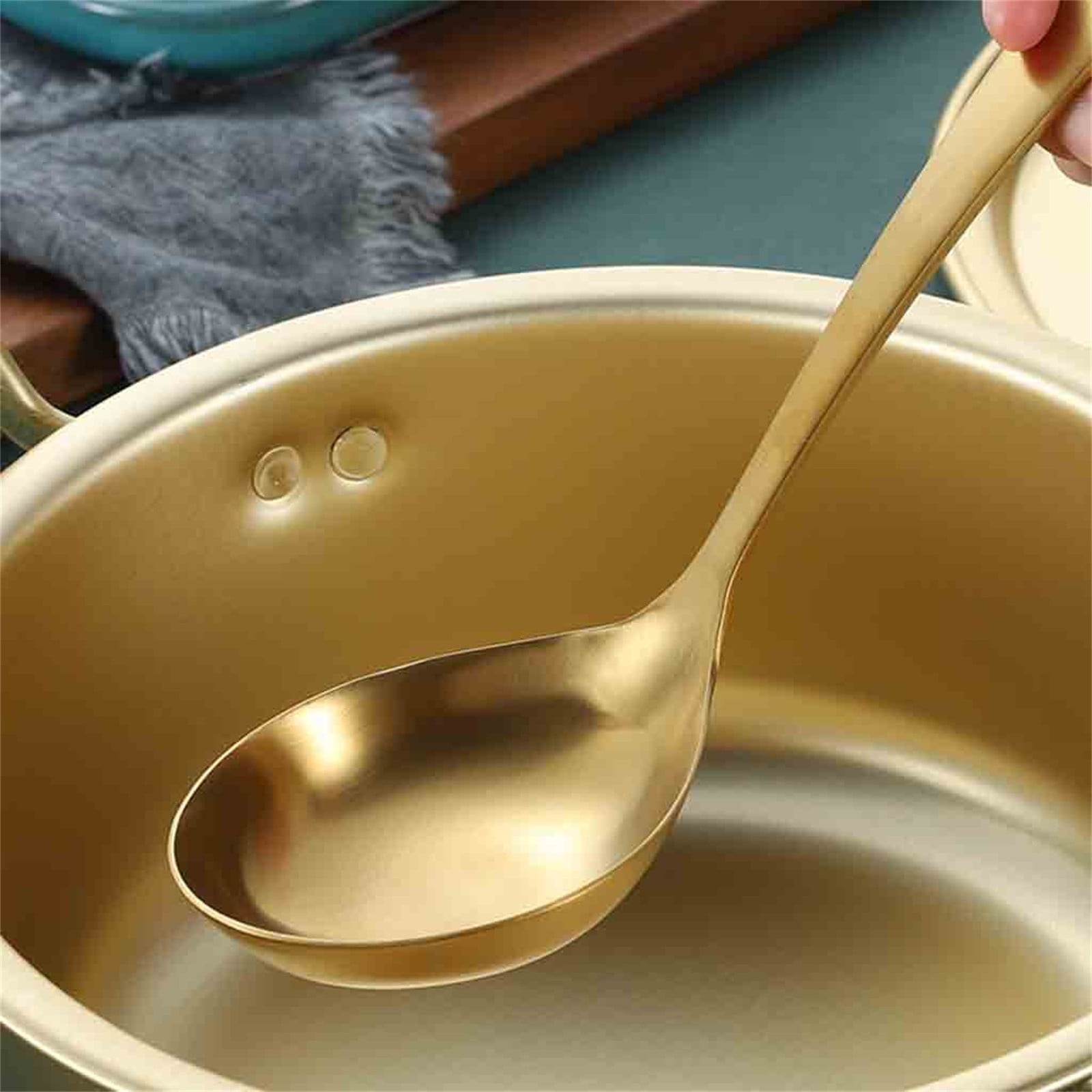 Gold Ladle, Stainless Steel Kitchen Ladle With Gold Plating, Soup Ladle, Cooking Ladle, Metal Soup Spoon For Cooking, Dishwasher Safe, Easy to Clean, 1 Pcs One β image 3
