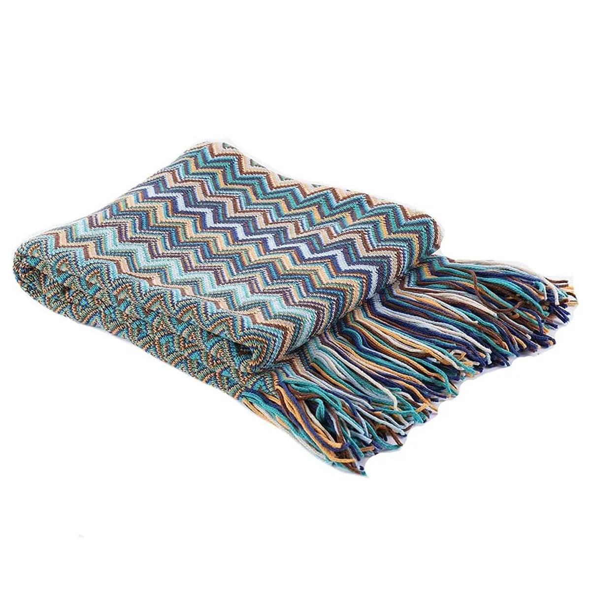Peacock Blue Houndstooth Bed Runner Decorative Throw for Hotel or Home Bedding - 60 × 230cm