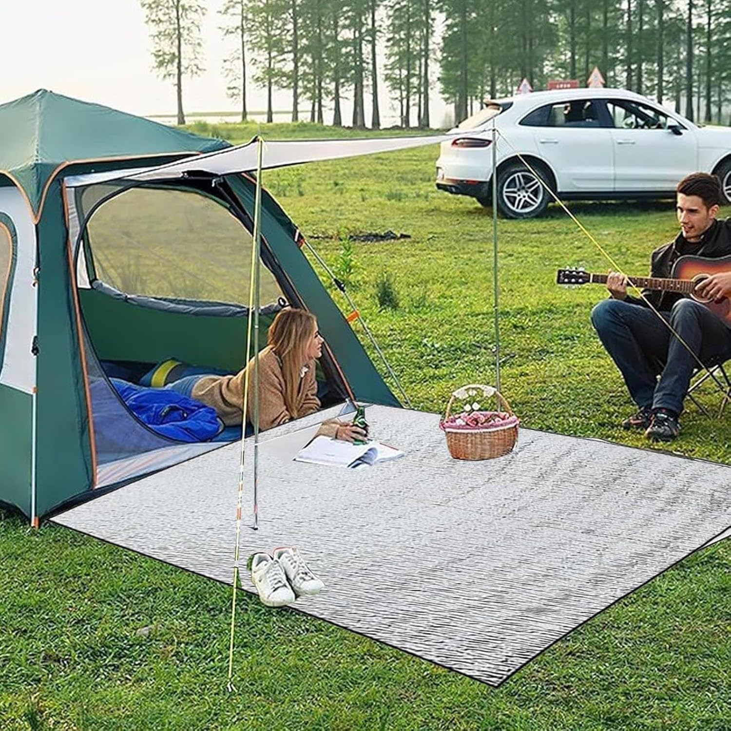 200 × 200CM Aluminium Foil Camping Mat, Insulating Waterproof Thermal Foam Sleeping Mat For Camping, Sleeping Roll Pad Of Aluminum Foil, Foldable Double-sided — image 2