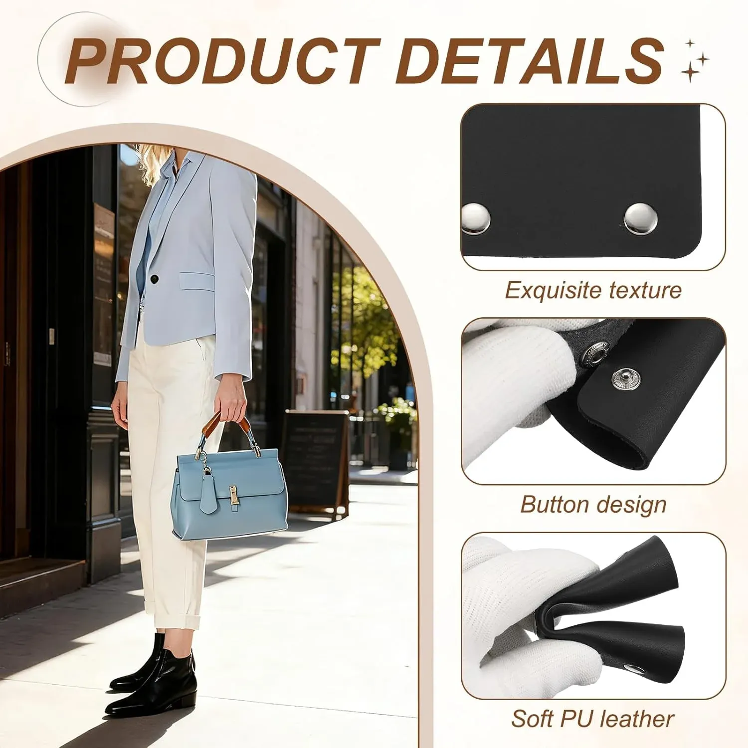 4 Pcs Handbag Handle Covers, PVC Leather Grip Protectors with Buckles, Beige and Black โ image 3
