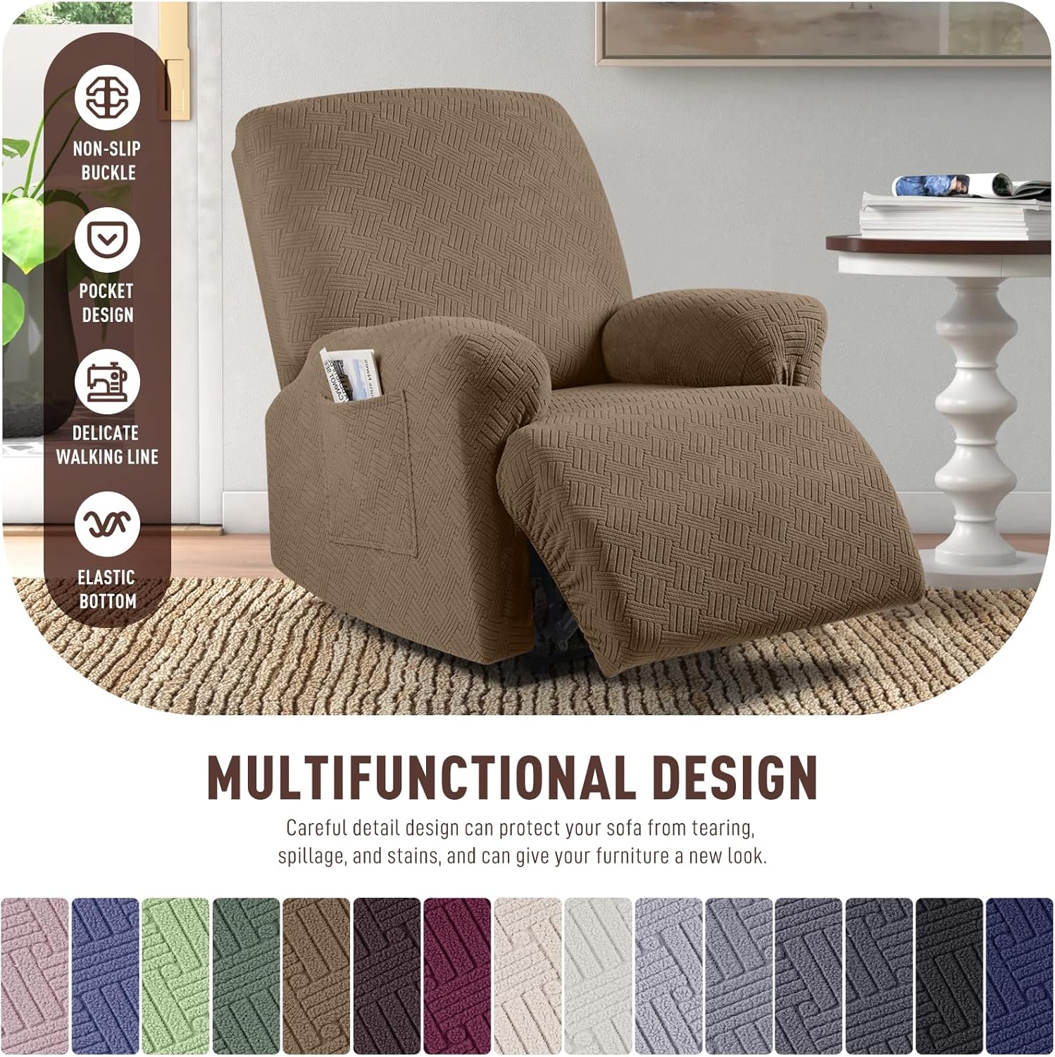 Recliner Covers, Stretch Reclining Chair Covers, Recliner Sofa Slipcovers Stripe Jacquard Recliner Couch Covers Furniture Protector Covers for Pet Kid (1 — image 4