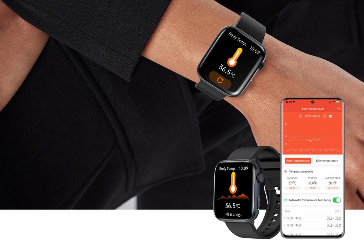 Smart Watch 1.85-Inch Fitness Watch with Heart Rate Noninvasive Blood Sugar Monitor HRV Detection Body Temperature SOS Call Activity Tracker-Black — image 5
