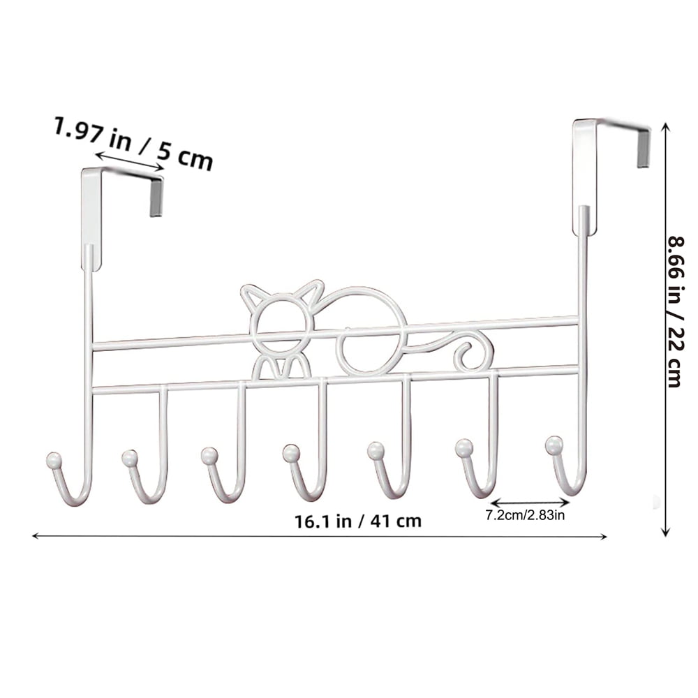 Over the Door Hook,Cat Design Wall Hooks Over Door Hook with 7 Hooks for Back of Bedroom Bathroom Door Punch-Free Coat Rack Organizer Clothes Key Holder Towel — image 3