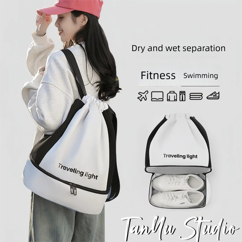 Pink Waterproof Drawstring Swimming Backpack with Wet Dry Separation and Shoe Compartment for Gym and Yoga Organized Gear Bag for Local Active Lifestyles โ image 3