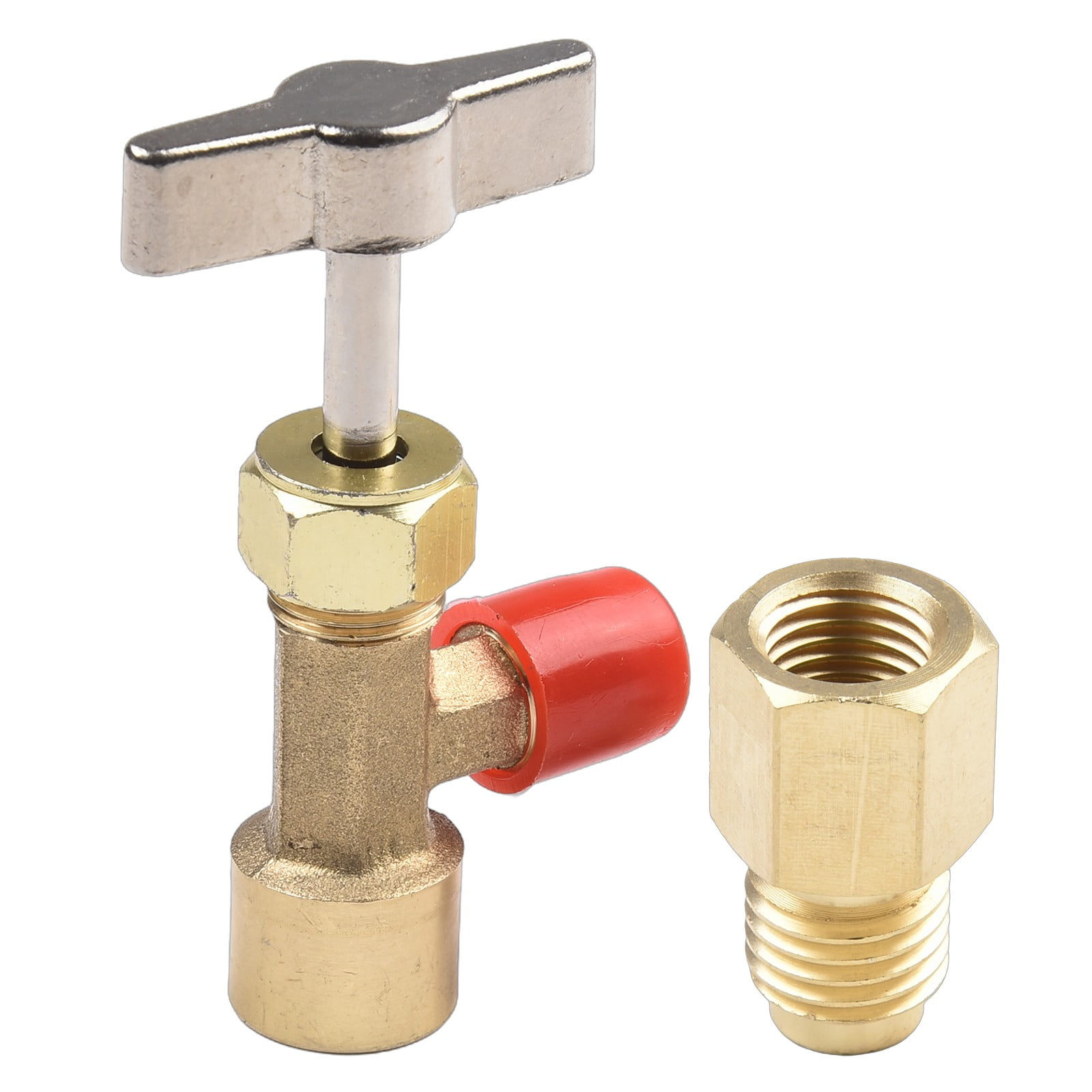 R134A A/C Can Tap With Tank Adapter For 1/4" And 1/2" Ac Charging Hoses 1/2/'/' Acme Female 1/4/'/' Sae Male For Direct Connection As Shown — image 2
