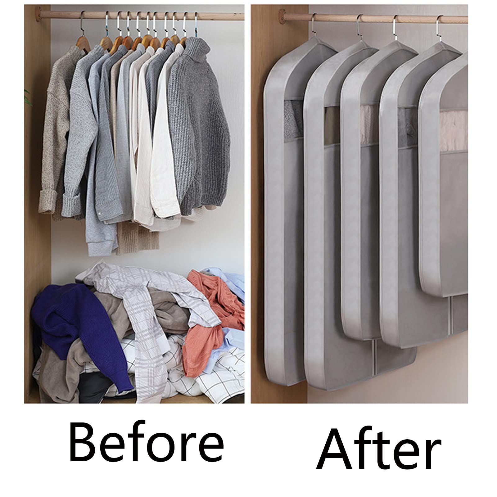 6Pcs Garment Bags for Hanging Clothes Suit Bags, Dust-Proof Clothes Cover Bag with Full-Length Zipper, Clear Hanging Garment Bag — image 4