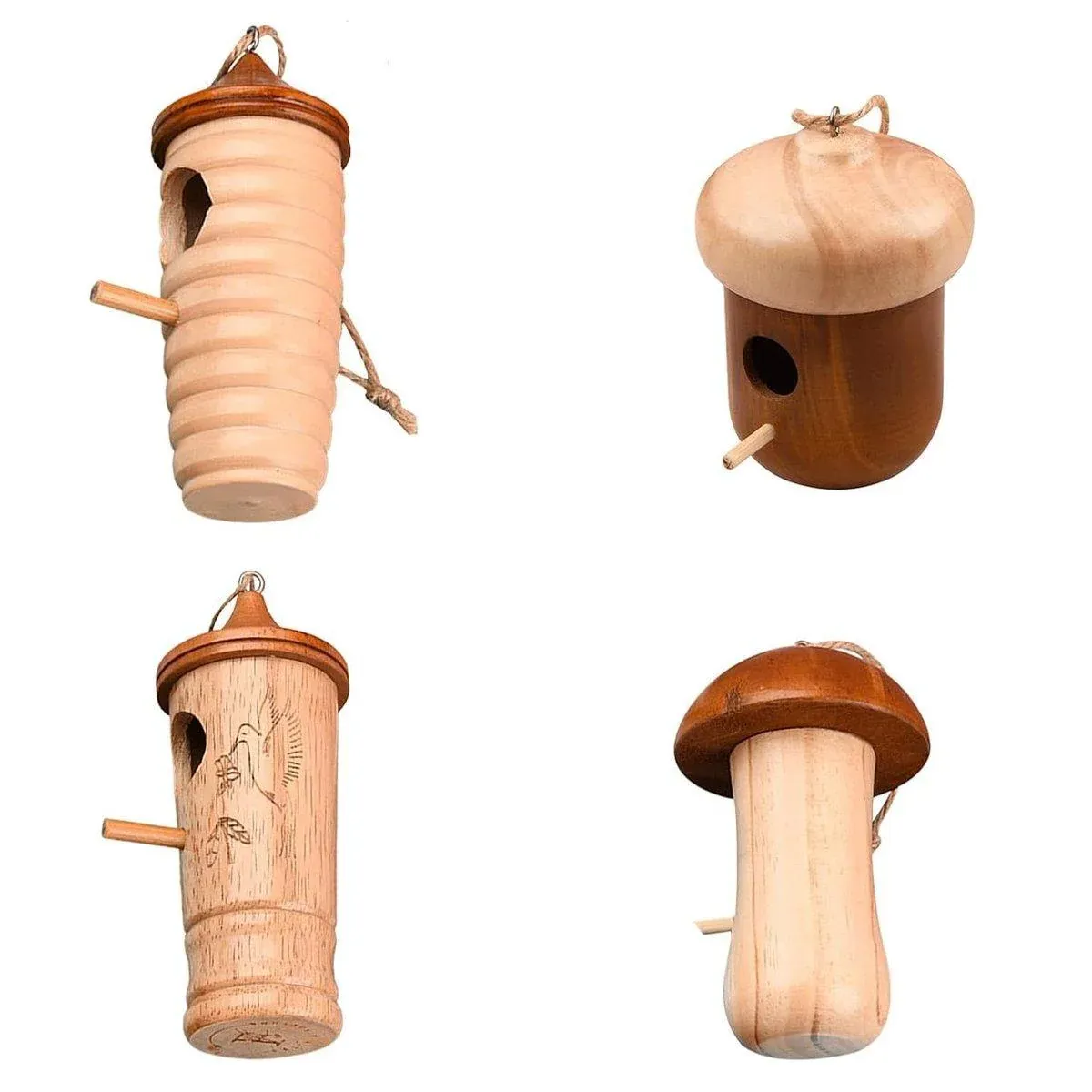 Wooden Bird Nest Cage Hummingbird Feeder House Hanging Home Garden Decorations - 3 β image 3