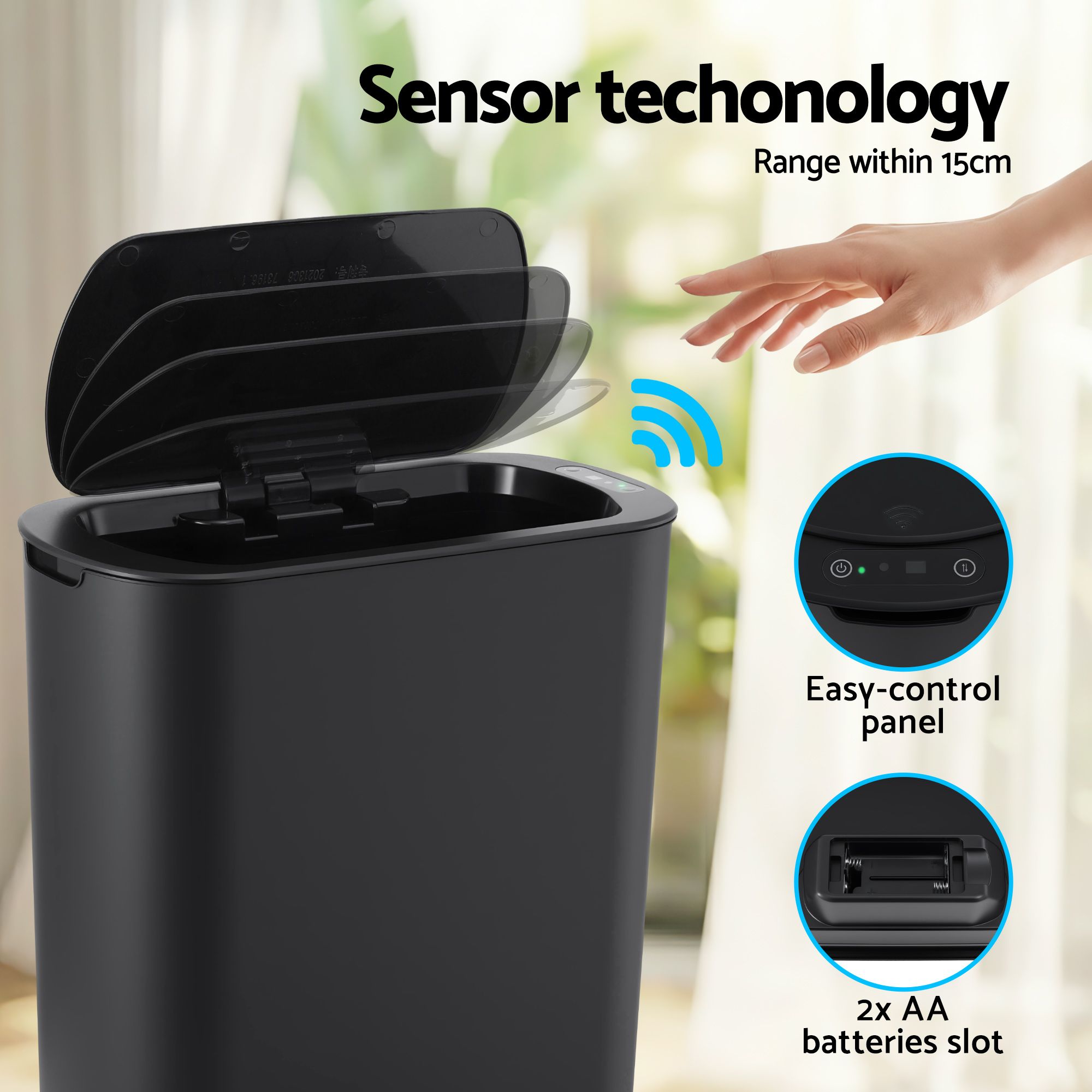 Devanti Automatic Trash Bin with Lid 21L Motion Sensor Kitchen Bin Touchless Garbage Can Modern Black Plastic Slim Rubbish Bin with Liner Holder for Kitchen โ image 4