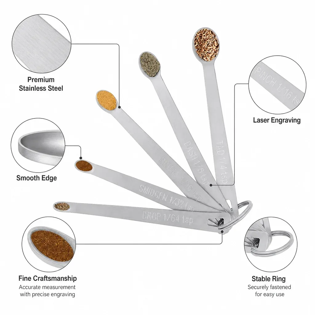 5 Pack Stainless Steel Mini Measuring Spoons for Kitchen Baking and Cooking — image 4