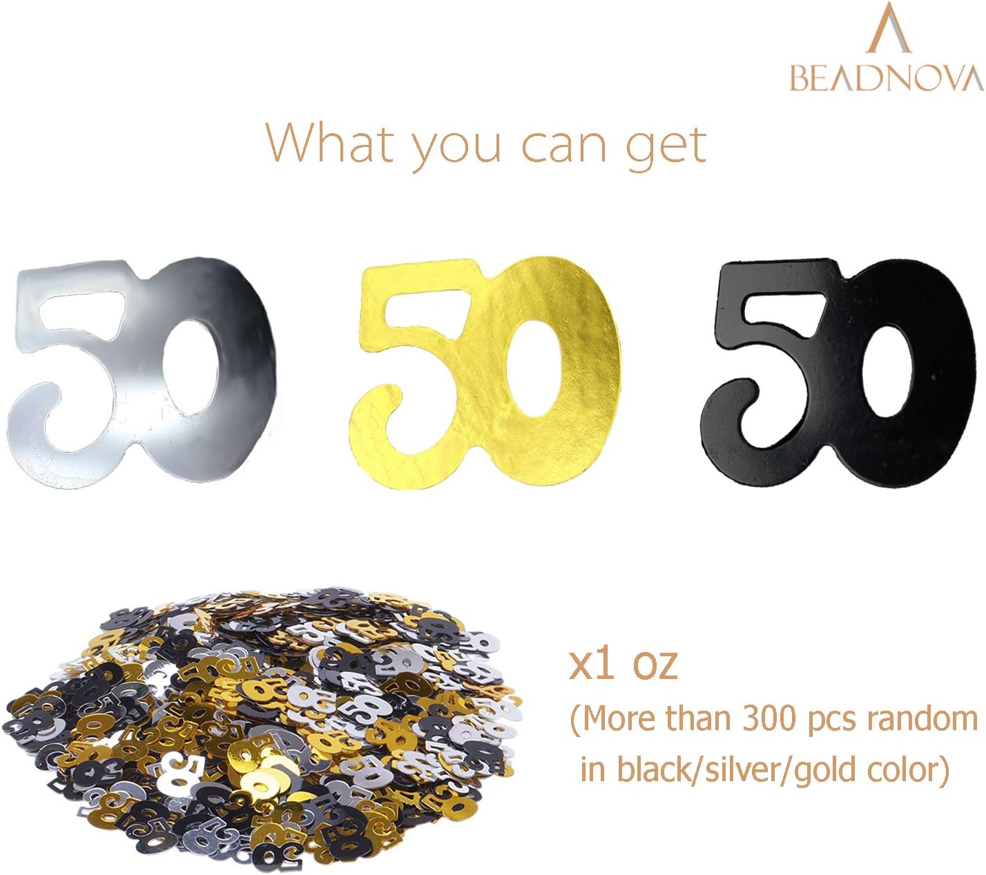 50th Birthday Confetti Fifty Years Old 50 Anniversary Number Confetti for Birthday Party Decor Wedding Table Decoration (1oz, Gold Silver Black Mix) β image 3