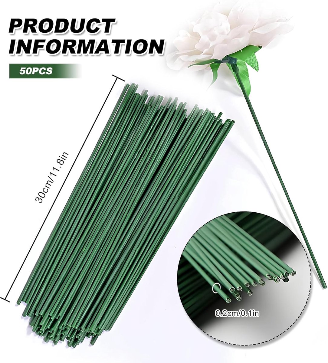 50 pieces - Floral wire - 30 cm * 2 mm - Flower stem - Flower arranging tools - Flexible floral wire stems - Plant accessories - DIY crafts - for bouquets — image 5
