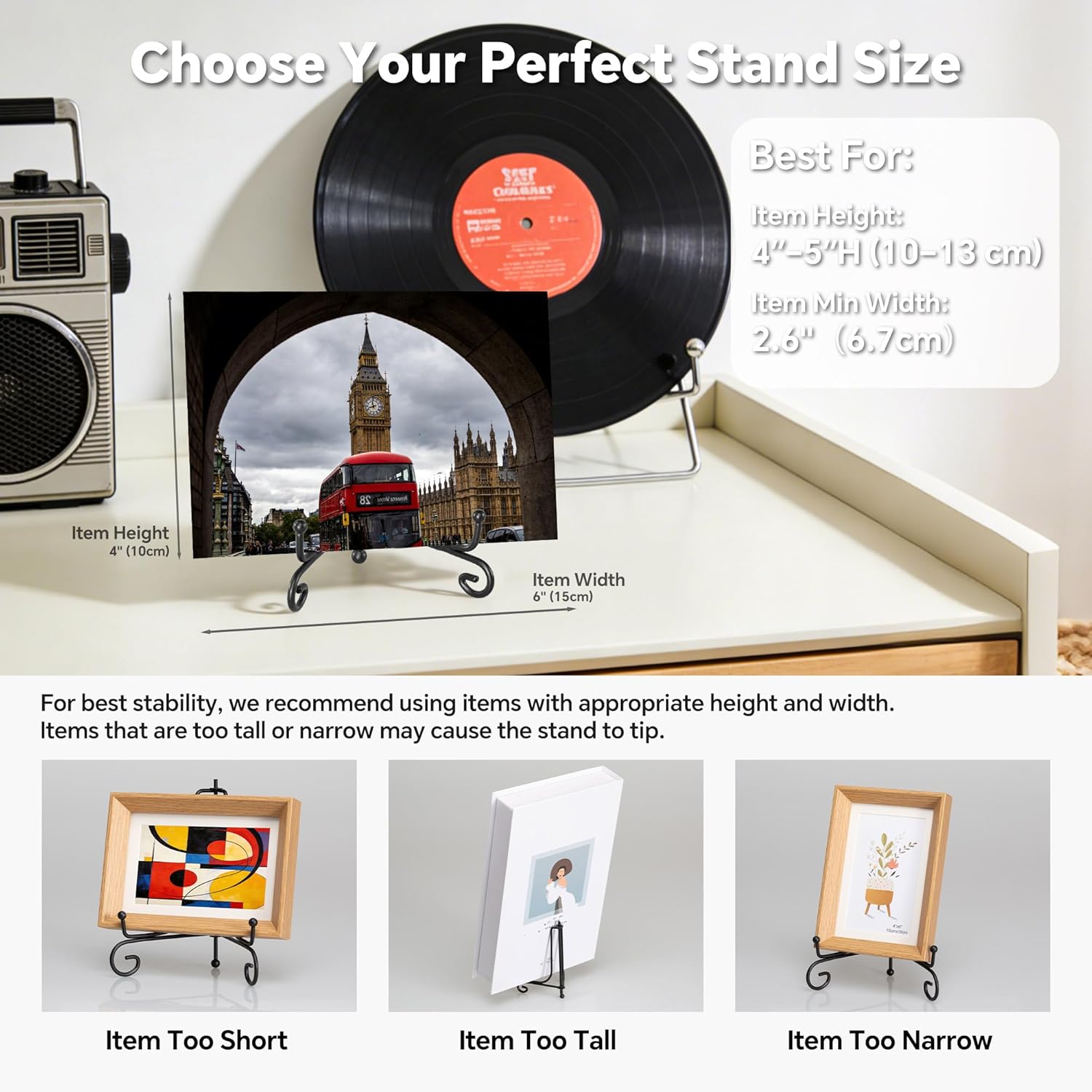 (4 pack)Iron Display Stand, Black Iron Easel Plate Display Photo Holder Stand, Displays Picture Frames, Decorative Plates, Tablets and Art 4 Inch — image 6