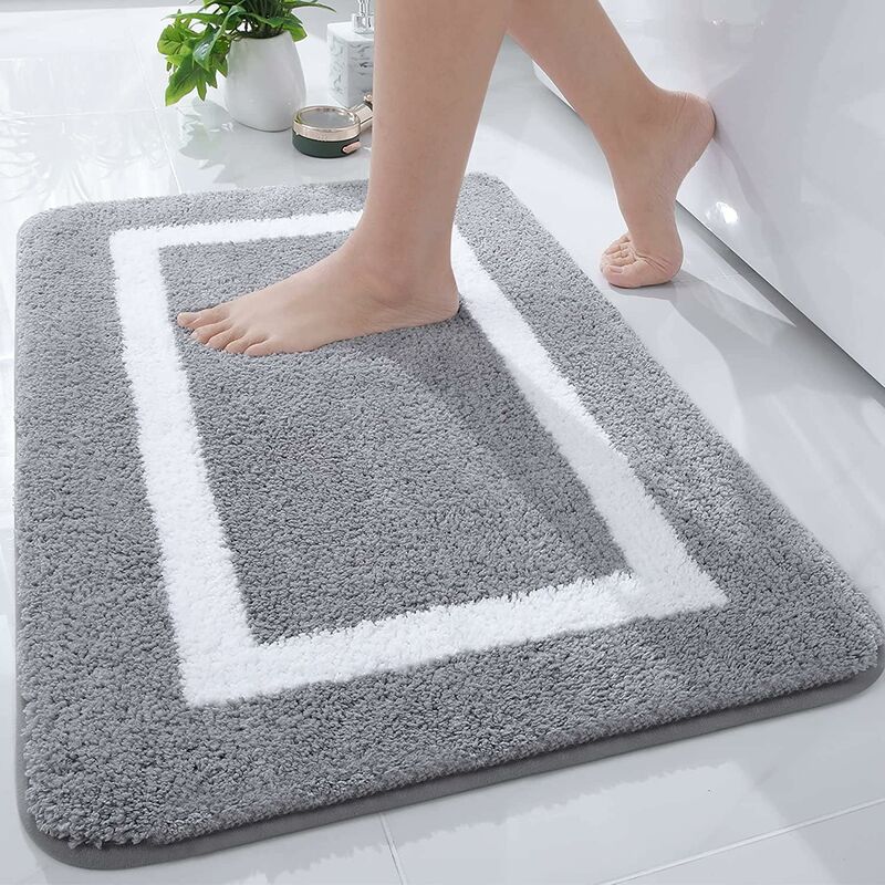 Non-Slip Bath Mat, Soft Microfiber Bathroom Mat, Absorbent High Pile Bath Mat, Machine Washableable - 40 × 60 Cm - Grey