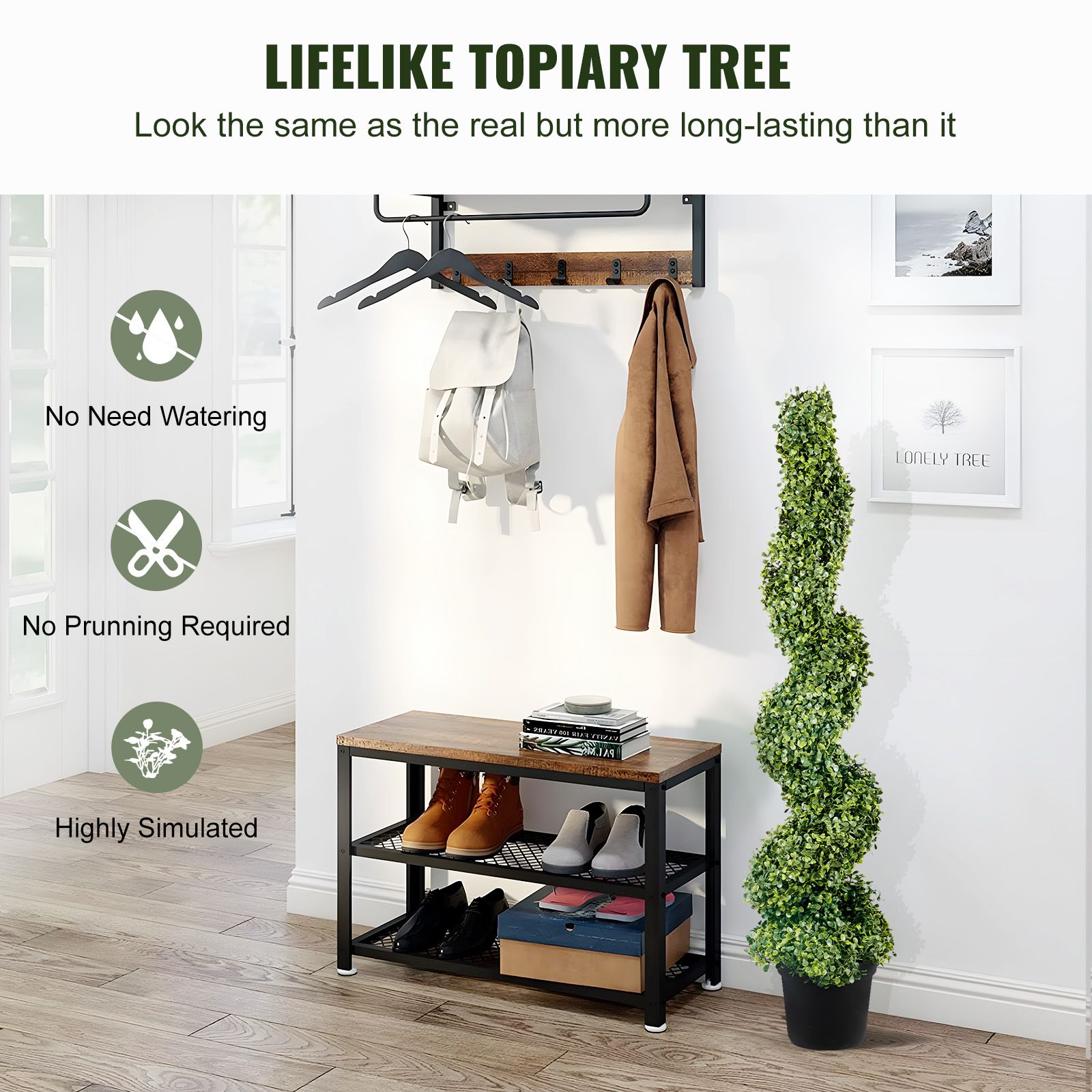 Artificial Topiaries Boxwood Trees, 10cm Tall (2 Pieces) Faux Topiary Plant Outdoor, All-year Green Feaux Plant w/ Replaceable Leaves for Decorative โ image 2