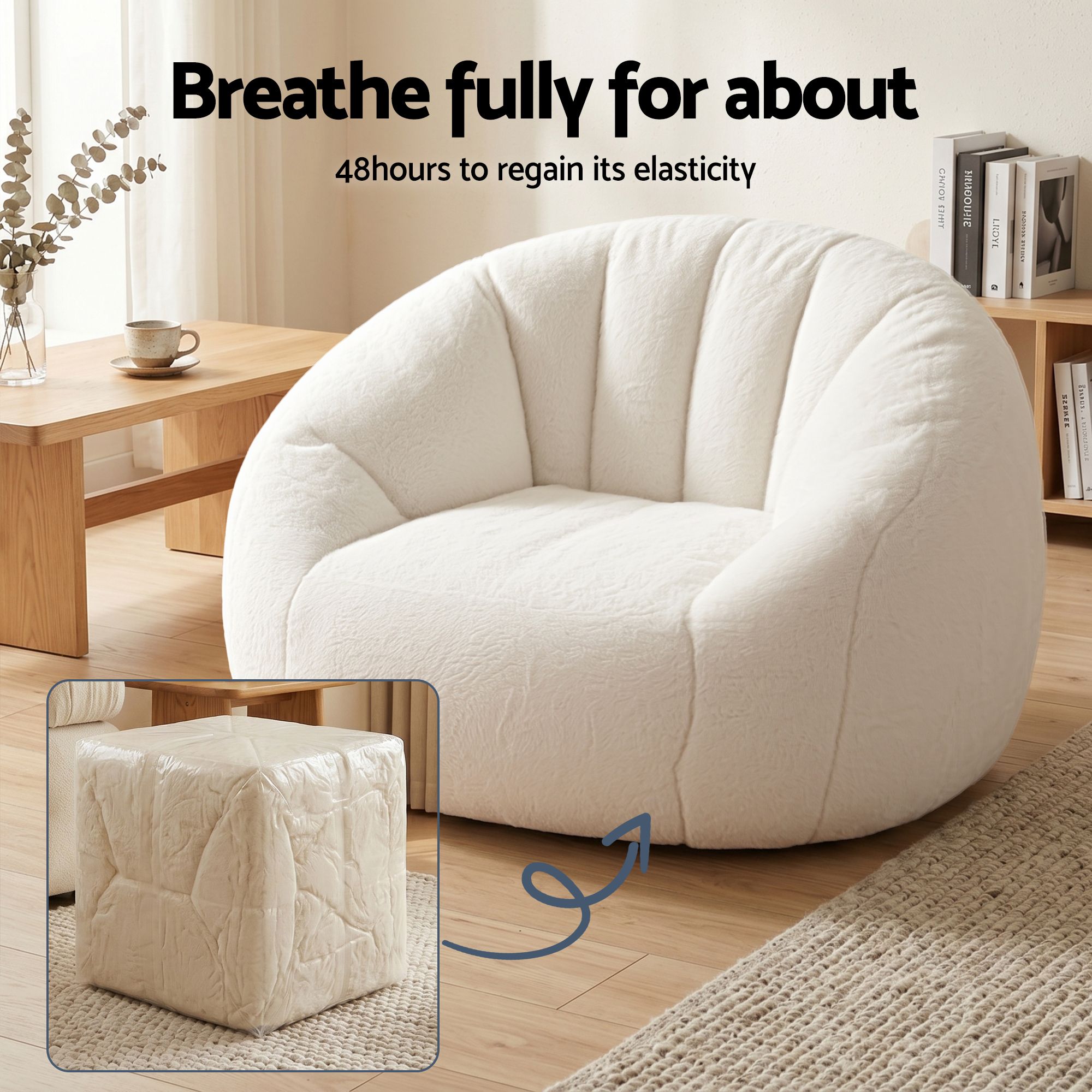 Artiss Single Small Boneless Couch Comfy Bean Bag for Living Room Faux Fur White โ image 4