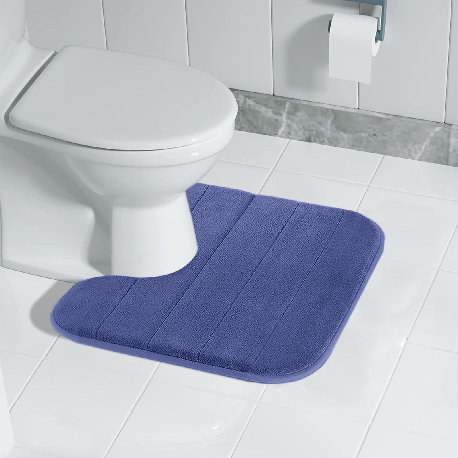 Memory Foam Toilet Rug, Non-Slip Bathroom Rugs, Toilet Rugs U Shaped Washable, Commode Contour Rug, Soft Comfortable Super Water Absorption #1_Blue — image 5