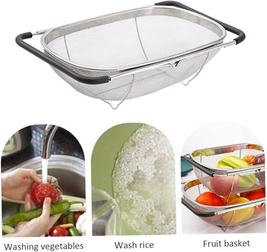 Over Sink Expandable Stainless Steel Colander, Fine Mesh Strainer Basket with Rubber Grip Handles for Rinsing Pasta, Fruit and Vegetables โ image 2