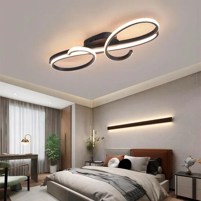 BAMDECOR AD2576 Modern Minimalist Curved Line Iron Aluminum Silicone LED Semi-Flush Mount Ceiling Light For Living Room (Black) — image 2