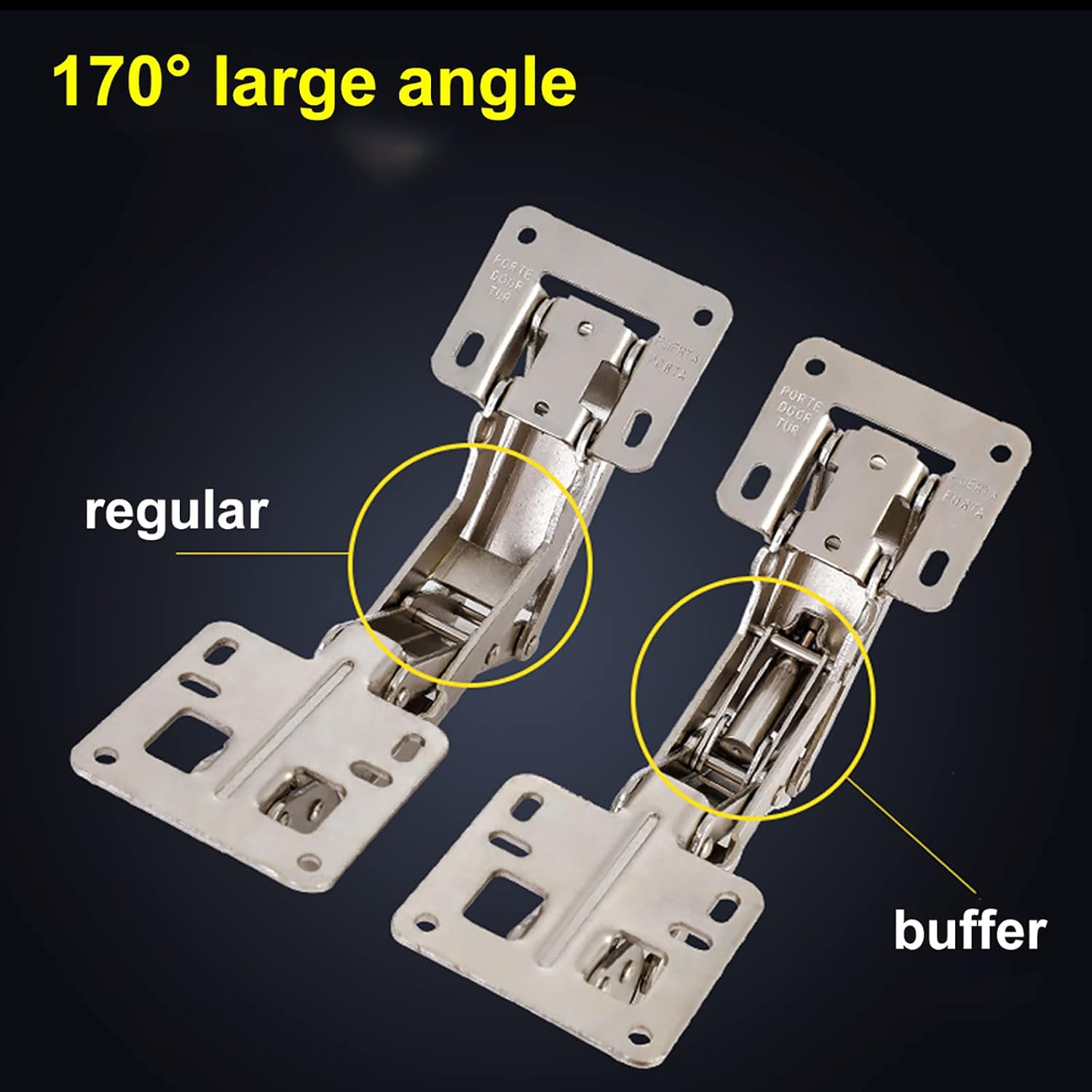 Spring-loaded hinge, 170 degrees, for kitchen cabinets, door hinges, large angle door hinges, angle stop, self-closing hinge, 4 pieces, improved version with โ image 2