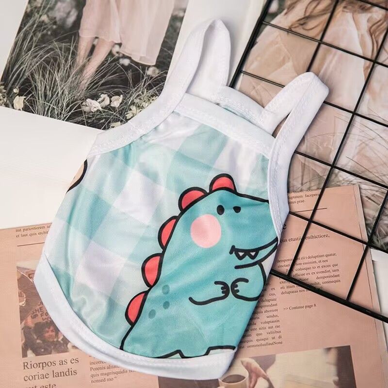 Lele Meow Pet Vest Summer Polyester Camisole-green dinosaur