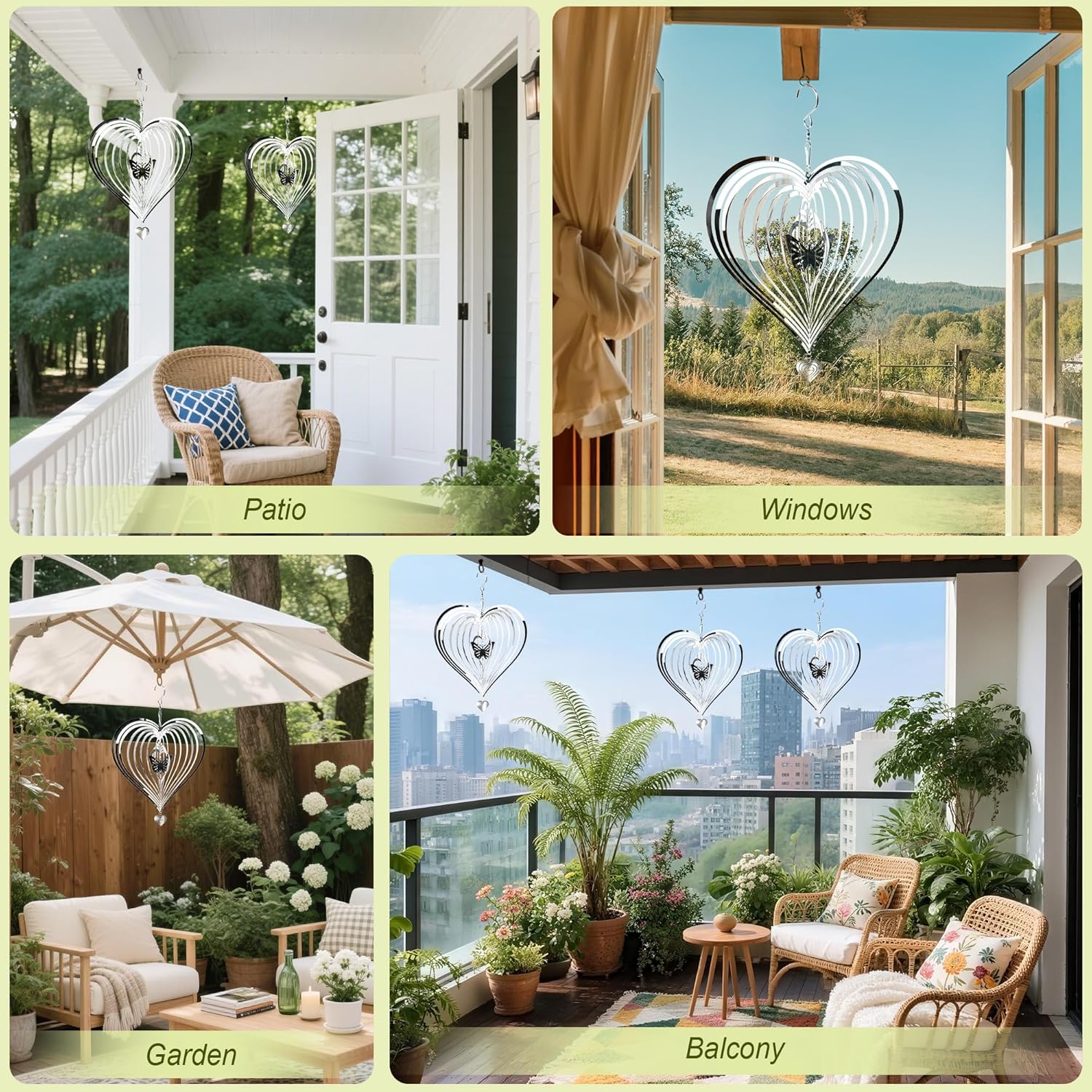 HOOSUN Metal Wind Spinners Outdoor for Yard and Garden Decor,Reflective Bird Deterrents for Outside Windows Patio Porch,Stainless Steel 3D Hanging Heart — image 4
