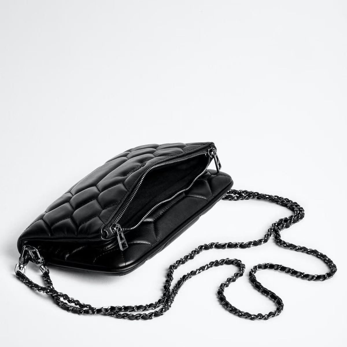 Chic Quilted Leather Crossbody Bag with Chain Strap & Tassel Detail(Pure black) — image 3
