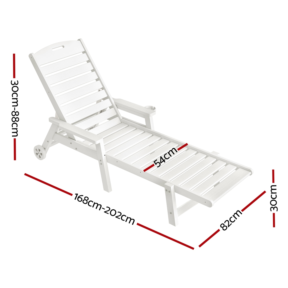 Gardeon Sun Lounge Lounger Beach Chair HDPE Patio Outdoor Furniture with Wheels White — image 2