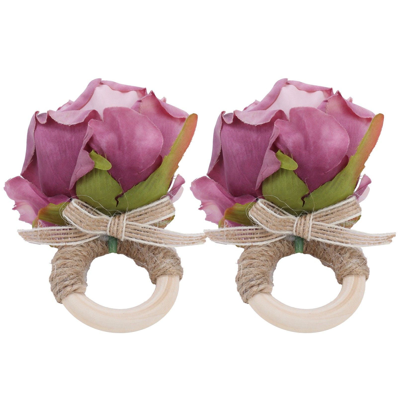 2Pcs Novelty Wooden Napkin Buckle Artificial Floral Napkin Ring for Festival Table DecorationPurple โ image 2