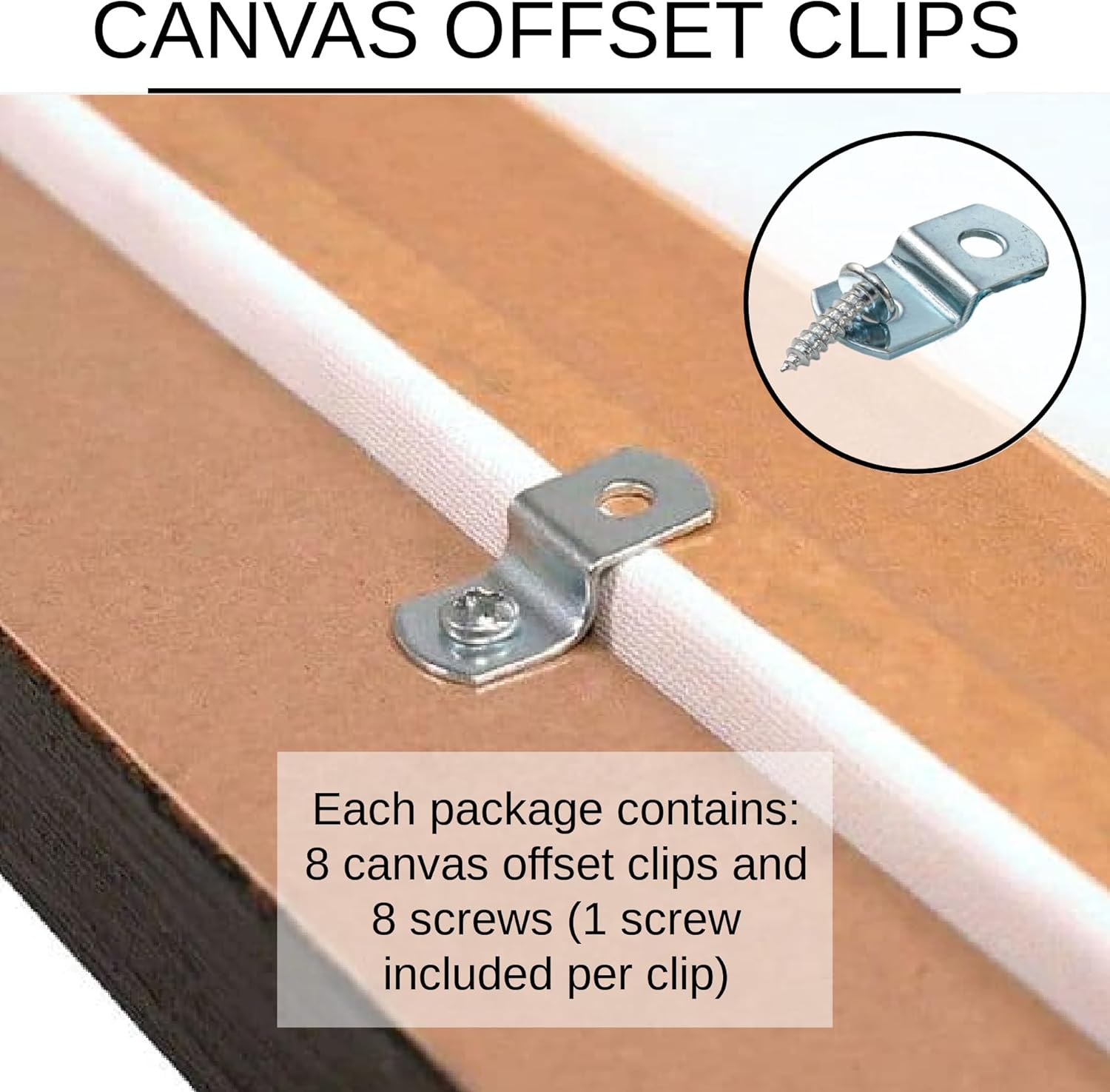 Canvas Clips 8-Pk: (1/2" Offset) or Choose Your Length; Mirror Picture Frame or Artwork Hanging Floater Framing; 8 Screws Included; Glass Panel Metal Retainer — image 4