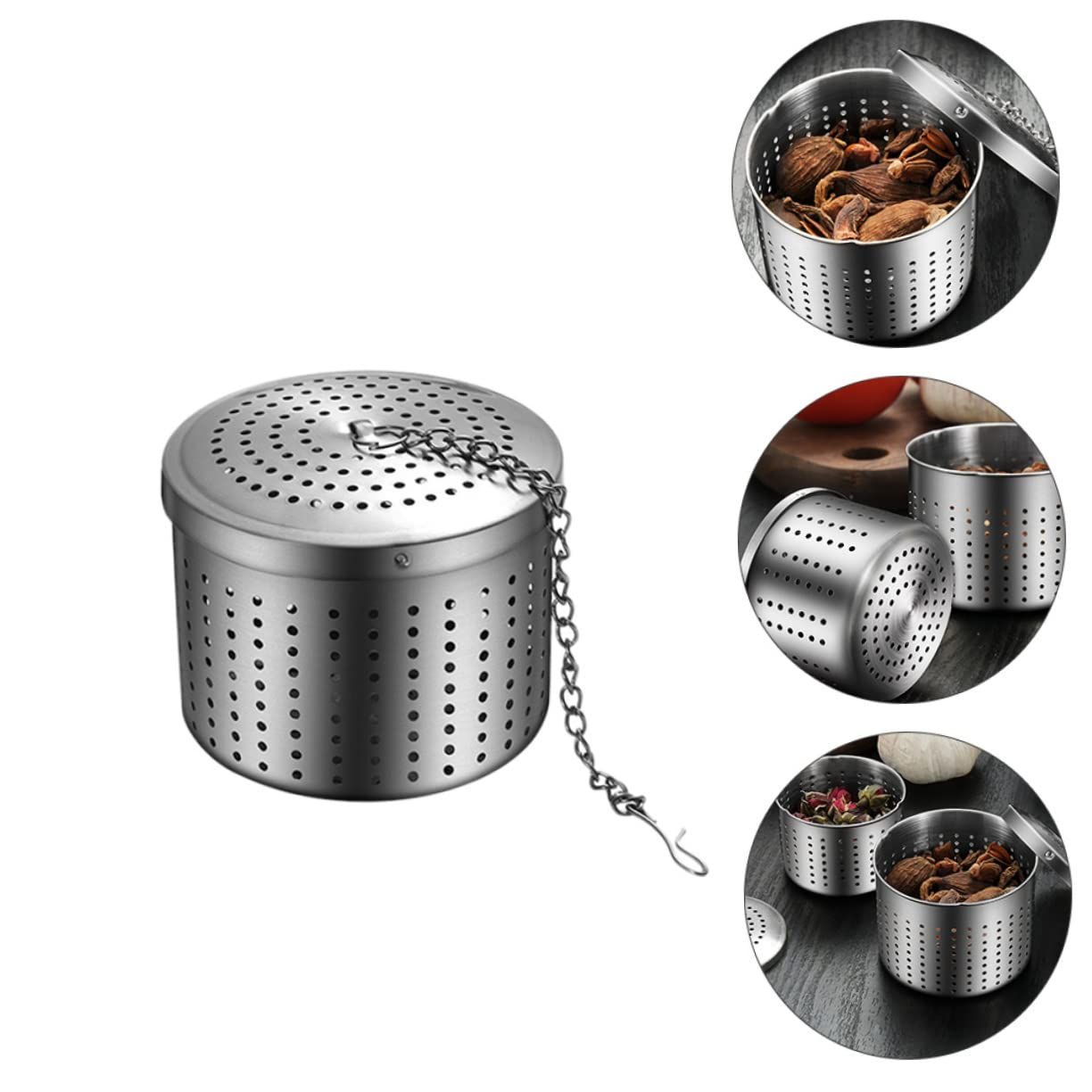 Stainless Steel Filter Basket for Tea Herbs Spices Dregs Strainer with Hook Chain Design Fine Mesh for Filtering Easy to Clean Resistant（medium size） — image 2