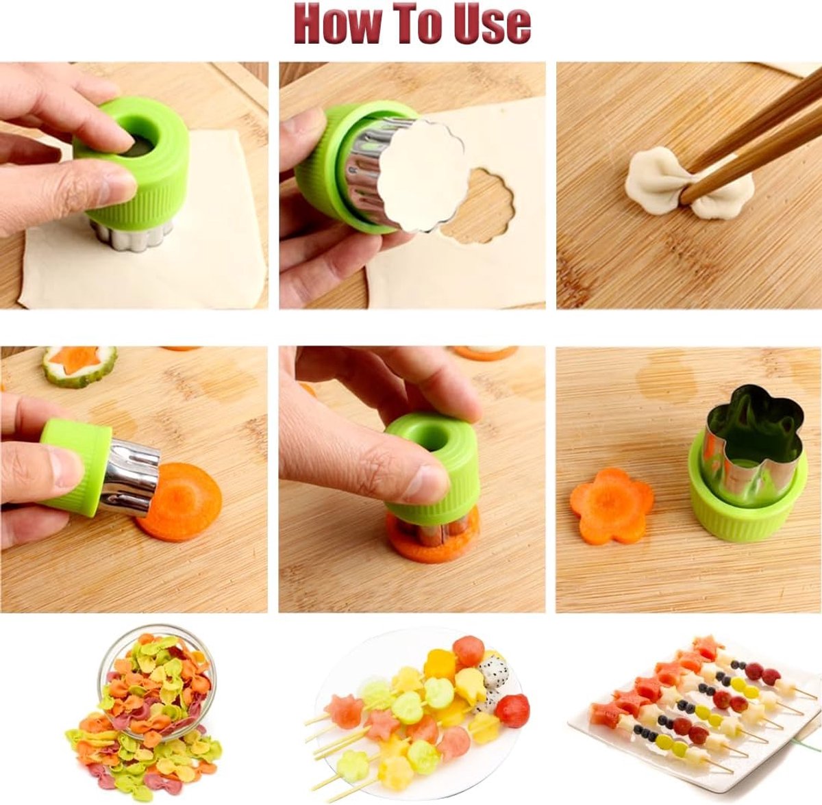 9-piece stamp set with fruit and vegetable cutter - Love heart, star, flower, and animal shapes - Creative mold - for baking, children's lunch, and decorating — image 3