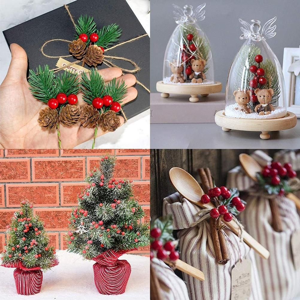 100Pcs Artificial Holly Berries 10mm Plastic Berries Decor on Wire for Christmas Tree Decorations Berry Garland Flower Wreath DIY Crafts — image 3