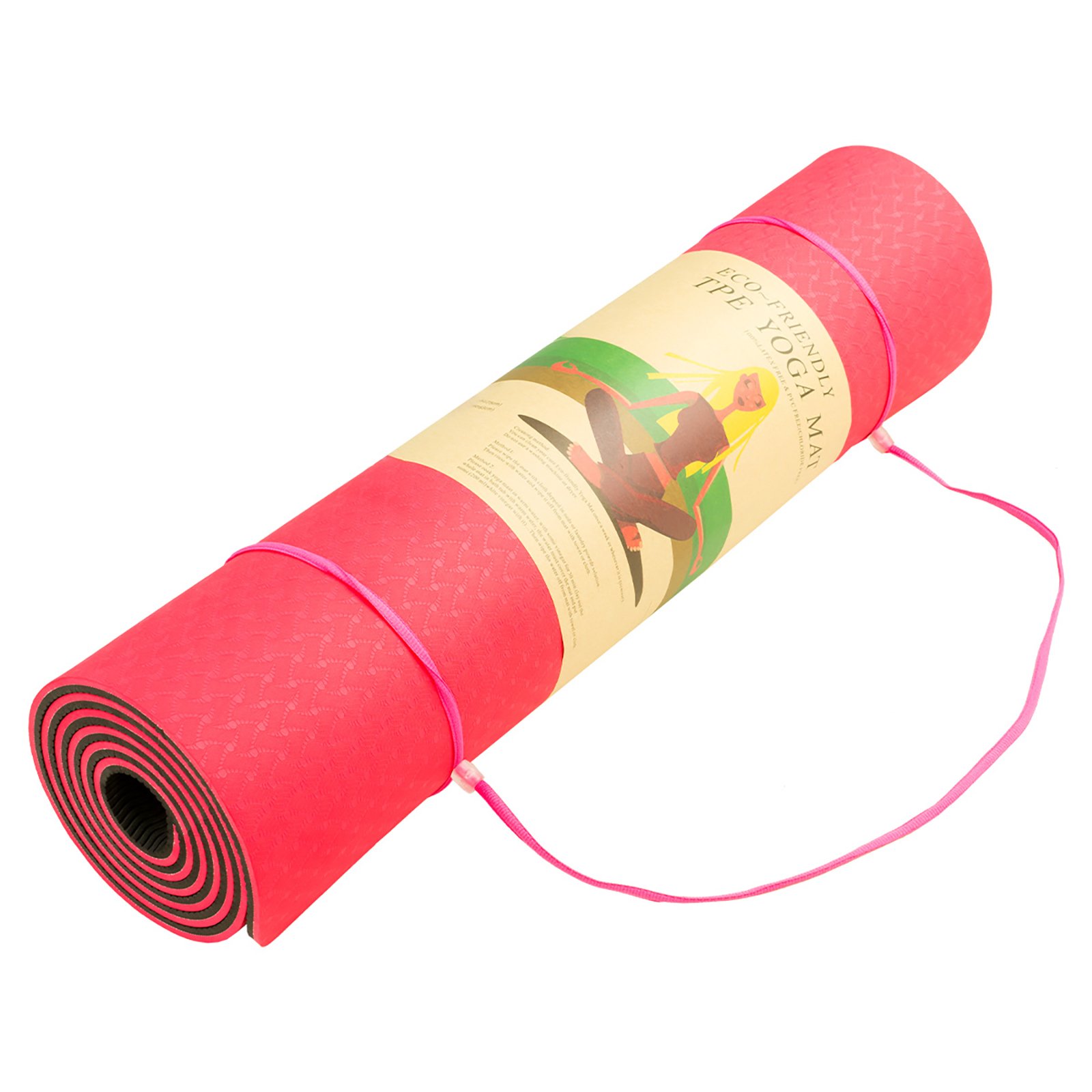 Powertrain 8mm Thick TPE Yoga Mat Non-Slip Home Gym Fitness Exercise Pilates Workout Mat with Carry Strap - Red โ image 4