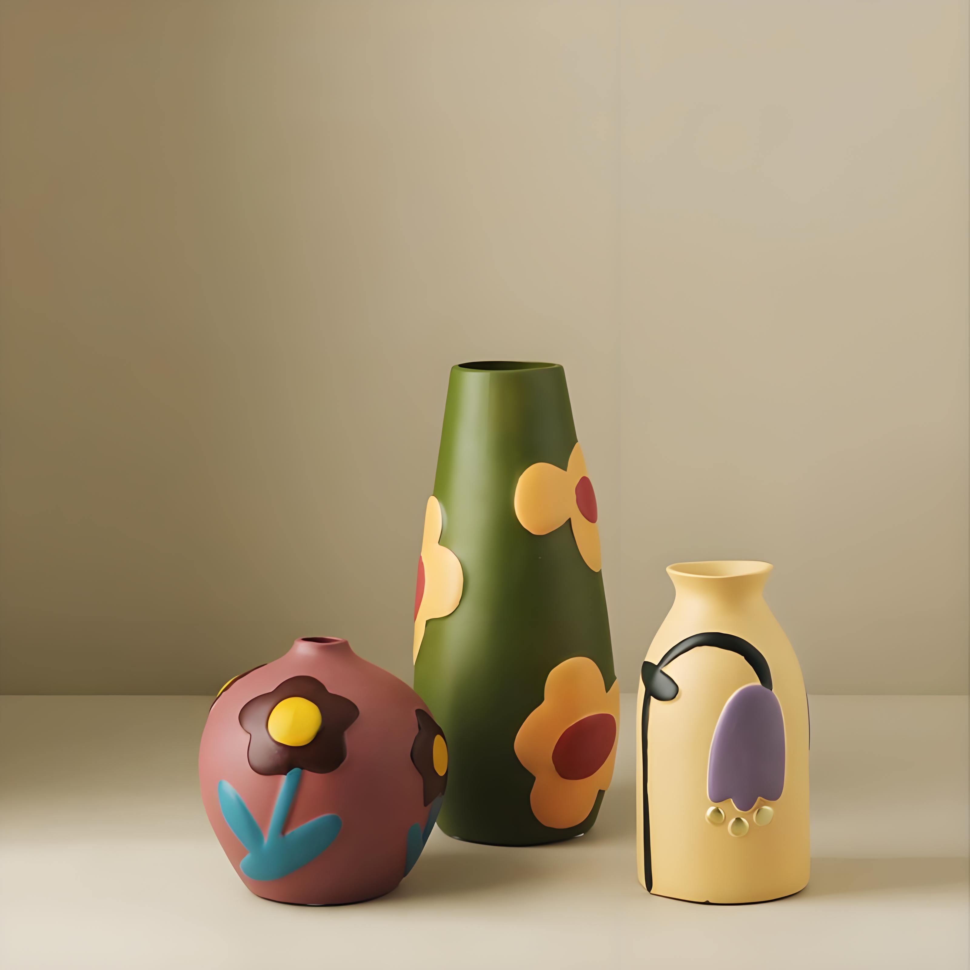 Morandi Painted Ceramic Vase Set (3-Piece) โ Modern Home Decor for Flowers | Other Luxury Styles Available in Store