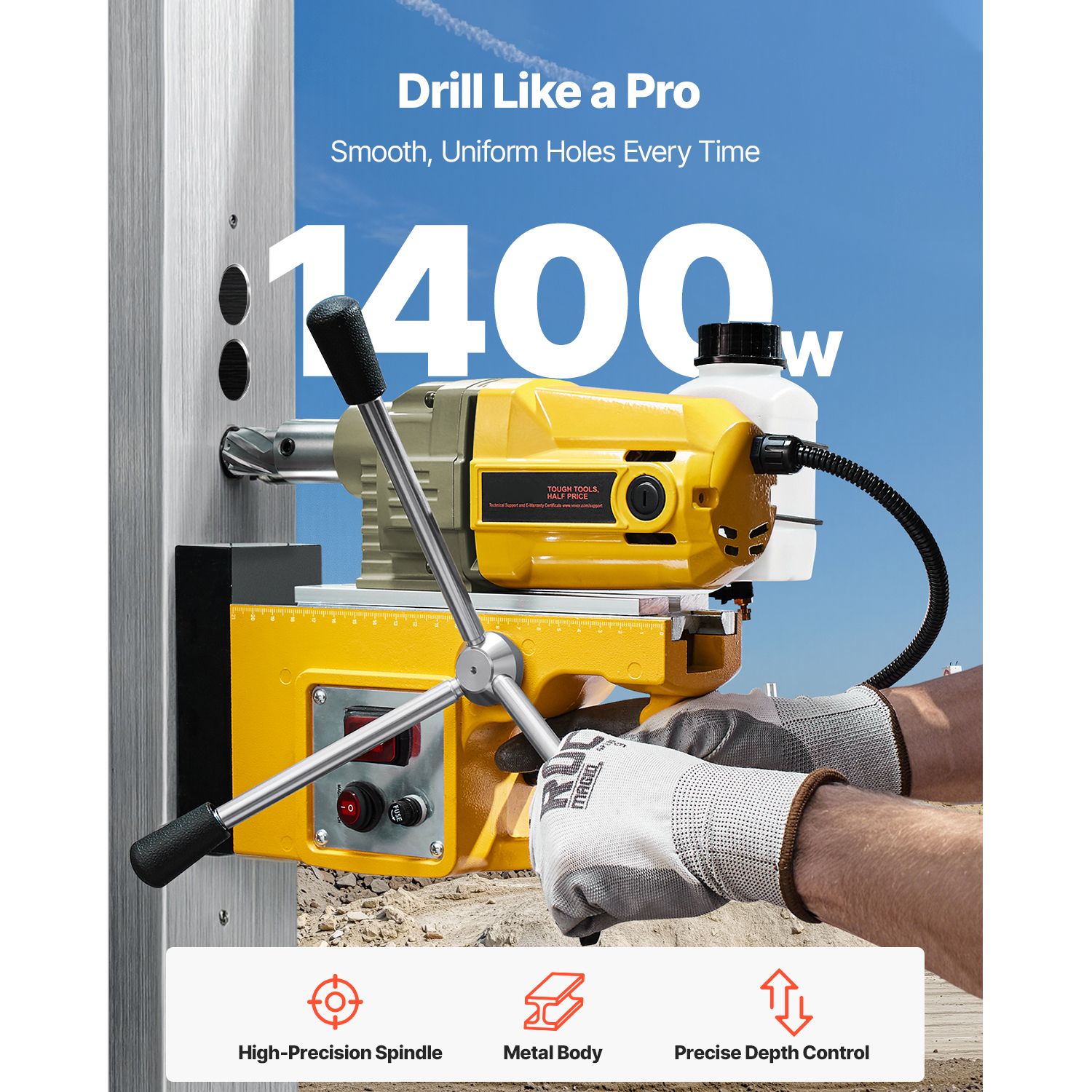 Magnetic Drill, 1400W Motor 1.6 in Boring Diameter, 2810 lbf Portable Electric Mag Drill Press, with 11 Coring Bits, 800 RPM Speed, Drilling Machine for Metal — image 2