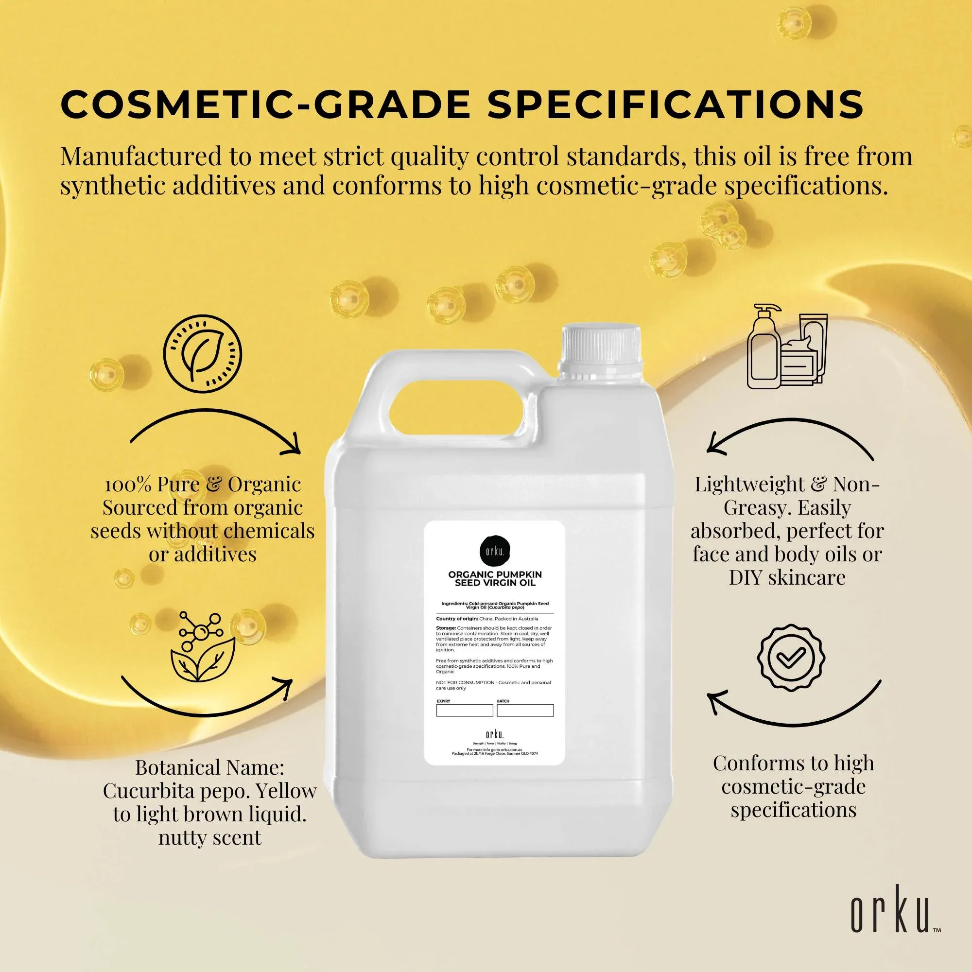Orku 5L Organic Pumpkin Seed Virgin Oil Cold Pressed Cosmetic Grade β image 4