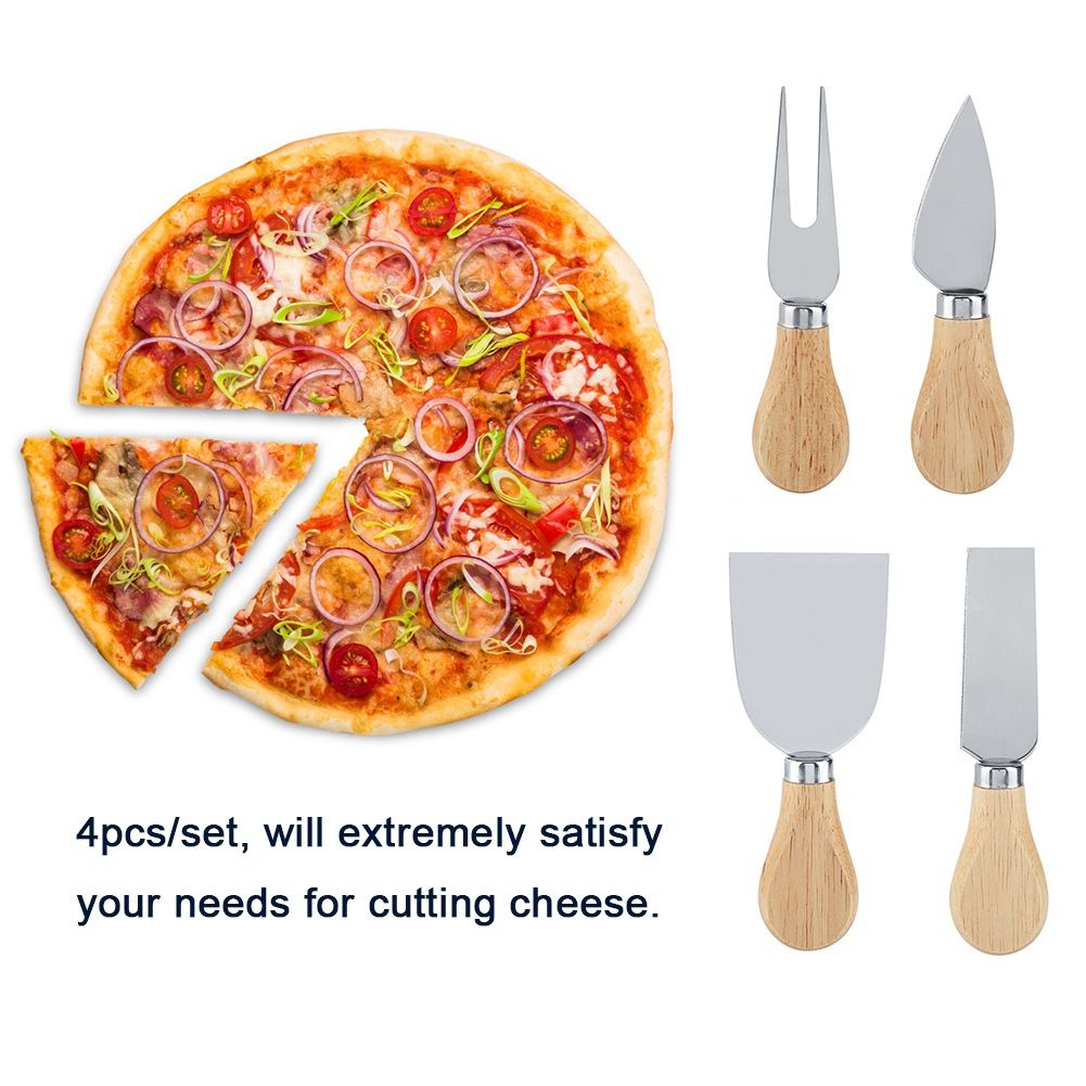 4PCS/Set Stainless Steel Cheese Knives Set Wooden Handle Cheese Cutting Knife Slicer Cutter Set โ image 6