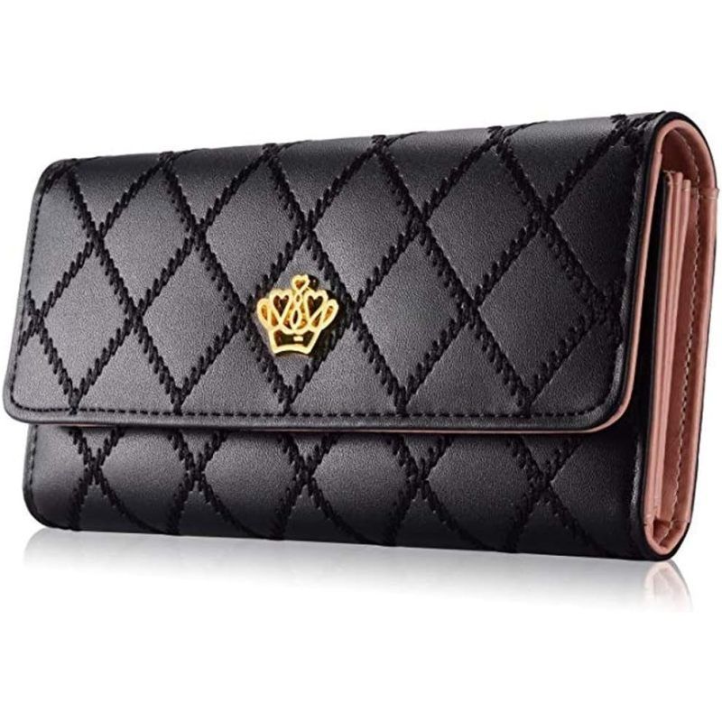 Women's Wallet Leather Long Elegant Clutch Crown Purse Card Case Lady Women Fashion Clutch Crown Card Holder (Black) โ image 3