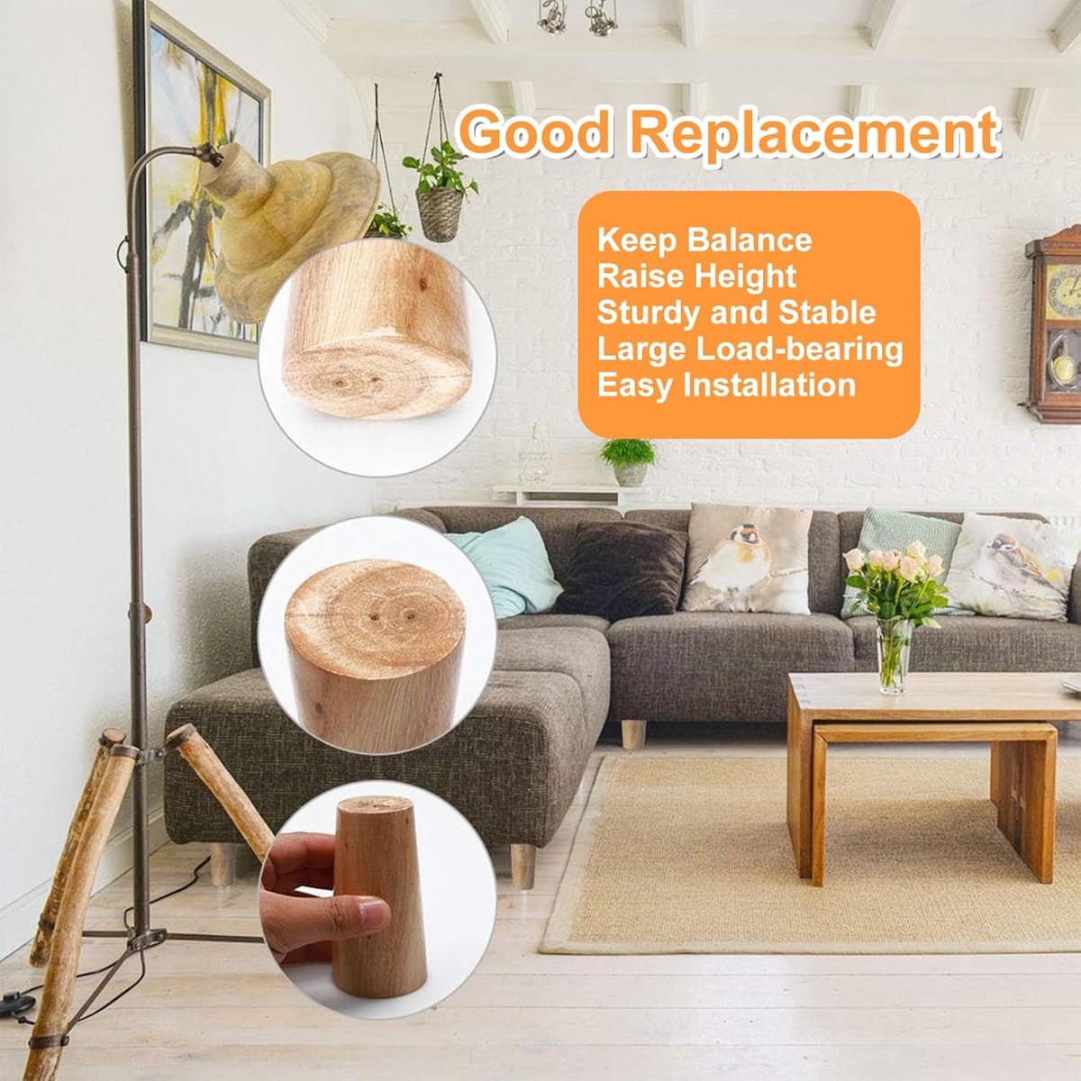 4 pieces - 15 cm - Furniture legs - Table legs - wooden furniture legs - solid tapered wooden table legs - replacement sofa legs - with screws and anti-slip — image 6