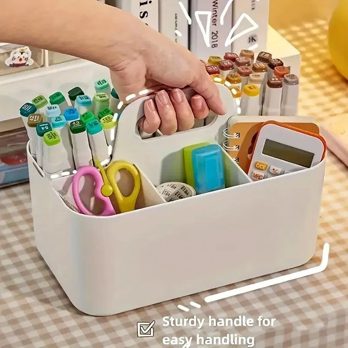 Multi Functional Desktop Organizer Compartmentalized Storage Box Portable Basket - Pink — image 5