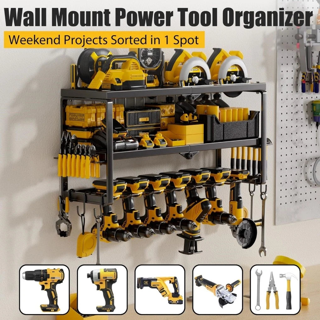 P&P Heavy Duty Power Tool Organizer with 7 Drill Holders Wall Mounted Garage Storage Rack for Tools & Utility — image 5