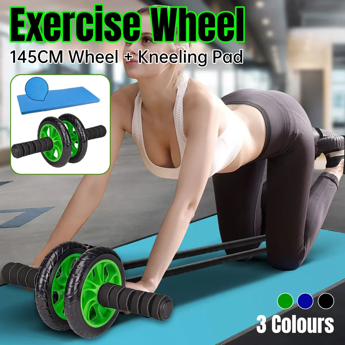 Abdominal Exercise Wheel Fitness Roller Home Workout Muscle Trainer Gym Equipment - Green — image 2