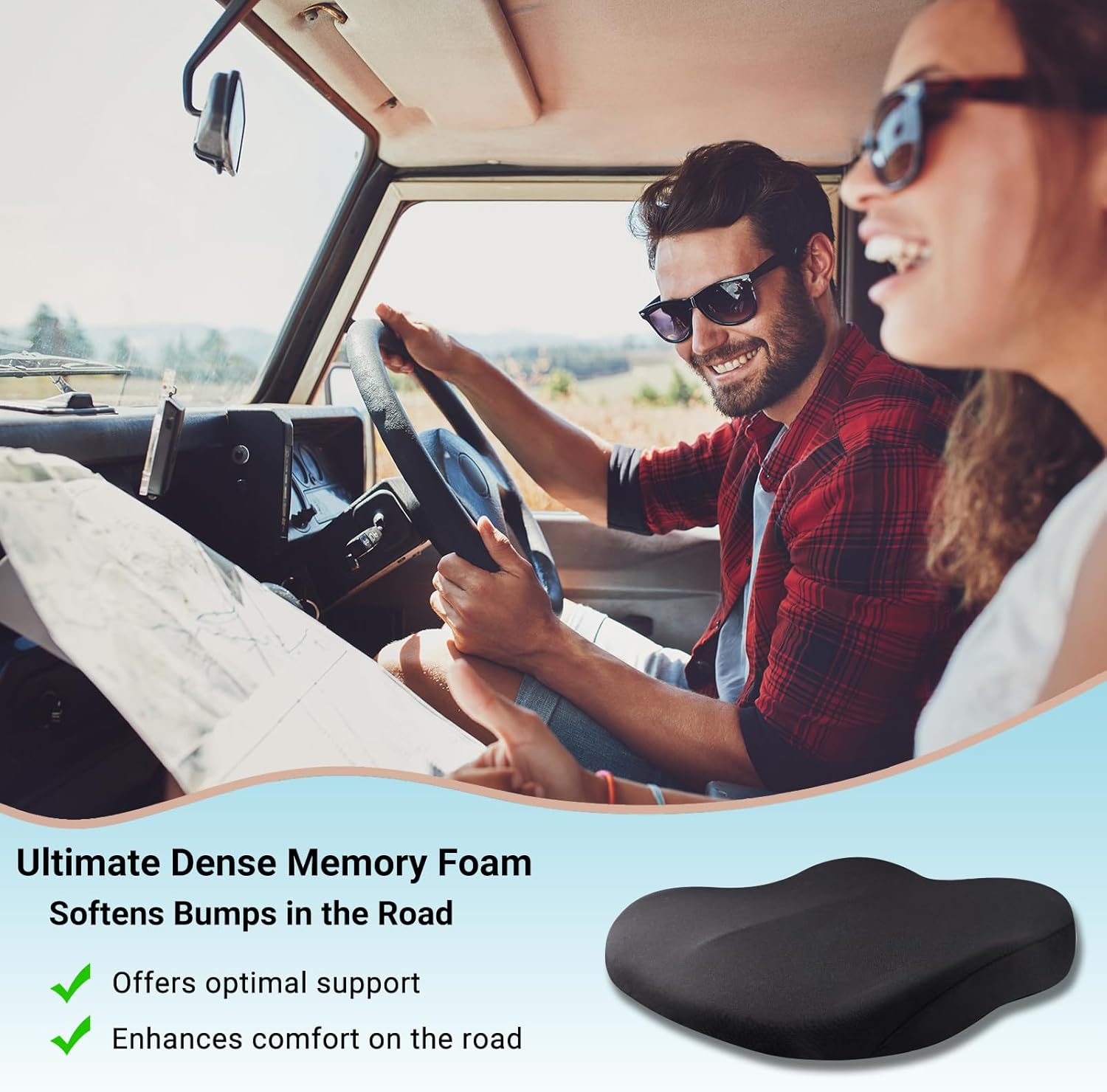 Car Seat Cushion Memory Foam 42x42x10cm Blue Comfort Support Pad for Vehicle Seats — image 3