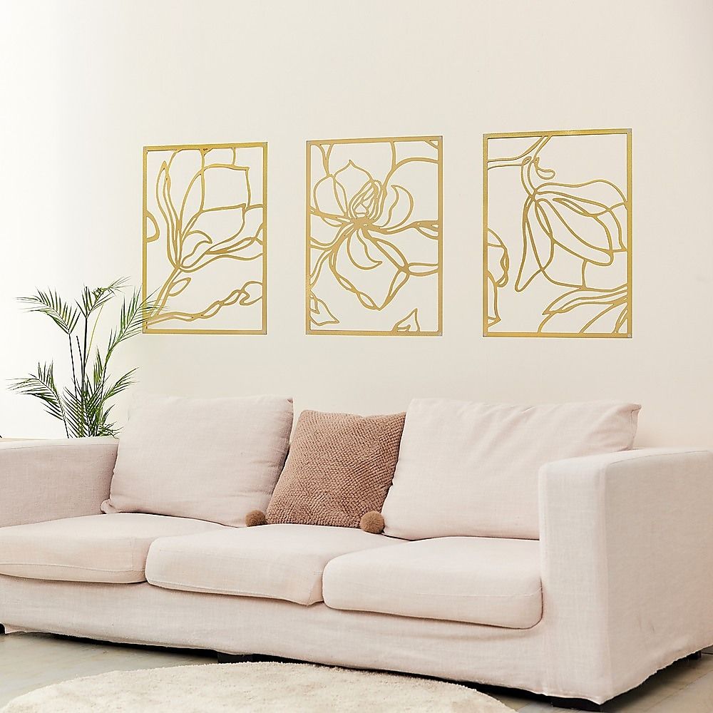 3 Piece Gold Flower Metal Wall Decor Abstract Floral Aesthetic Set of 3 — image 3