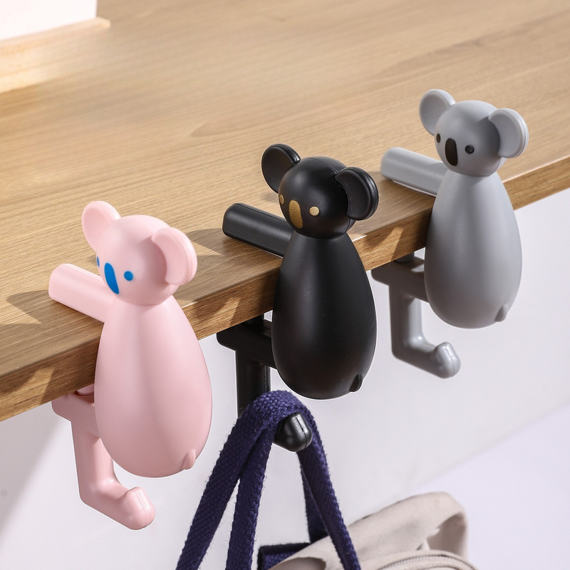 2-Pack Koala Desk Hook, Adjustable Glue-Free Table-Side Bag Hanger, Heavy-Duty Portable Backpack Hook for Students - Gray — image 5