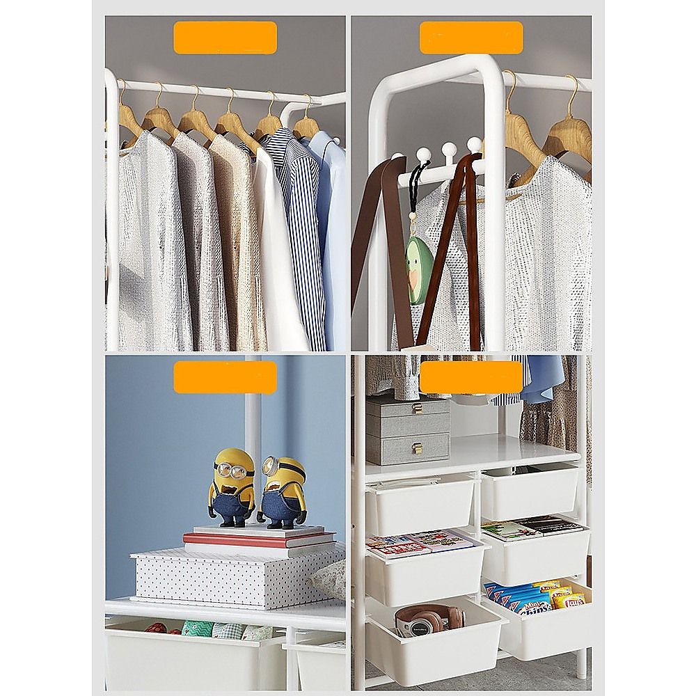 Metal Open Wardrobe Modern Storage Cabinet Tall Clothes Drawers Hanger Coat Rack — image 5