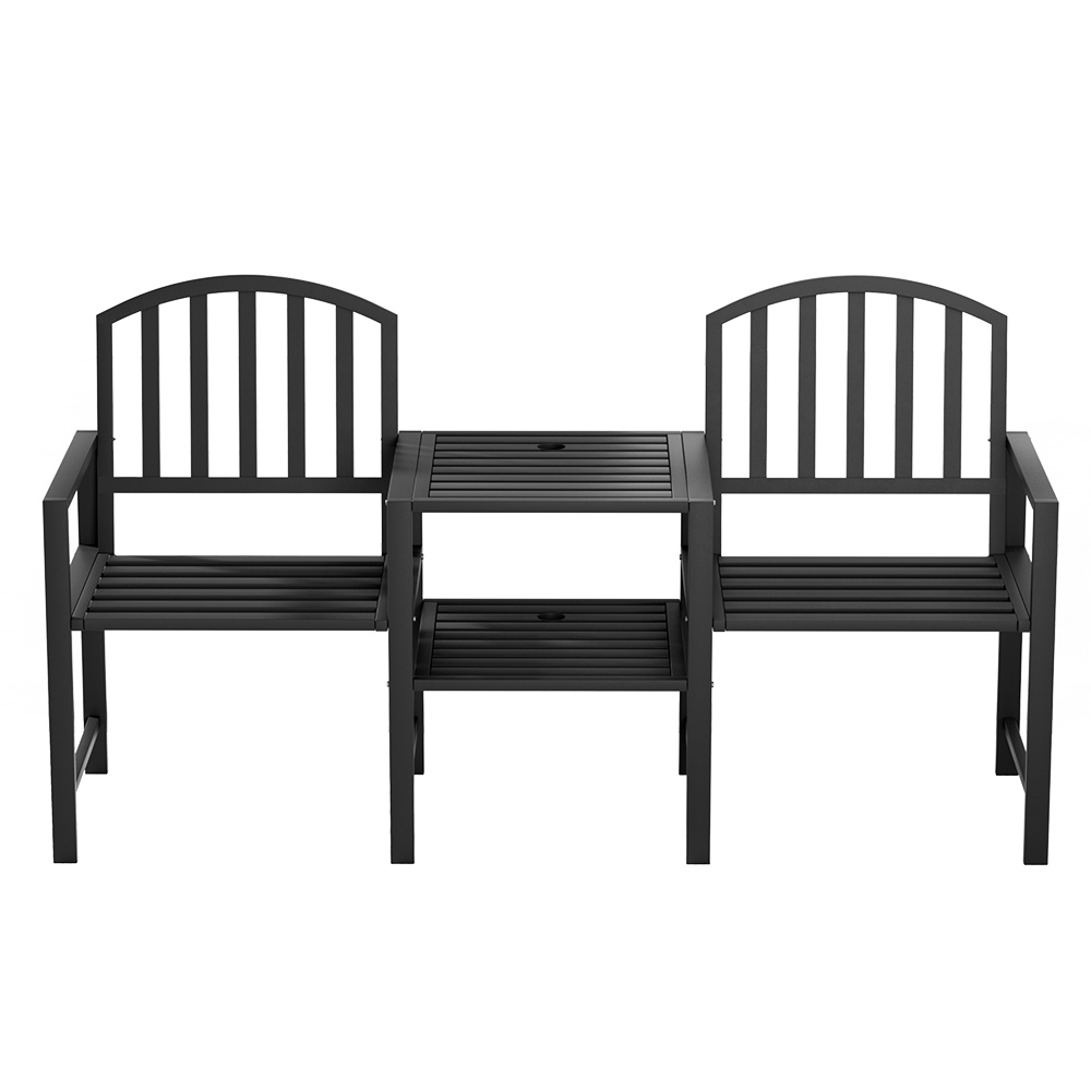 Gardeon Outdoor Garden Bench Seat Loveseat Steel Table Chairs Patio Furniture Black — image 3